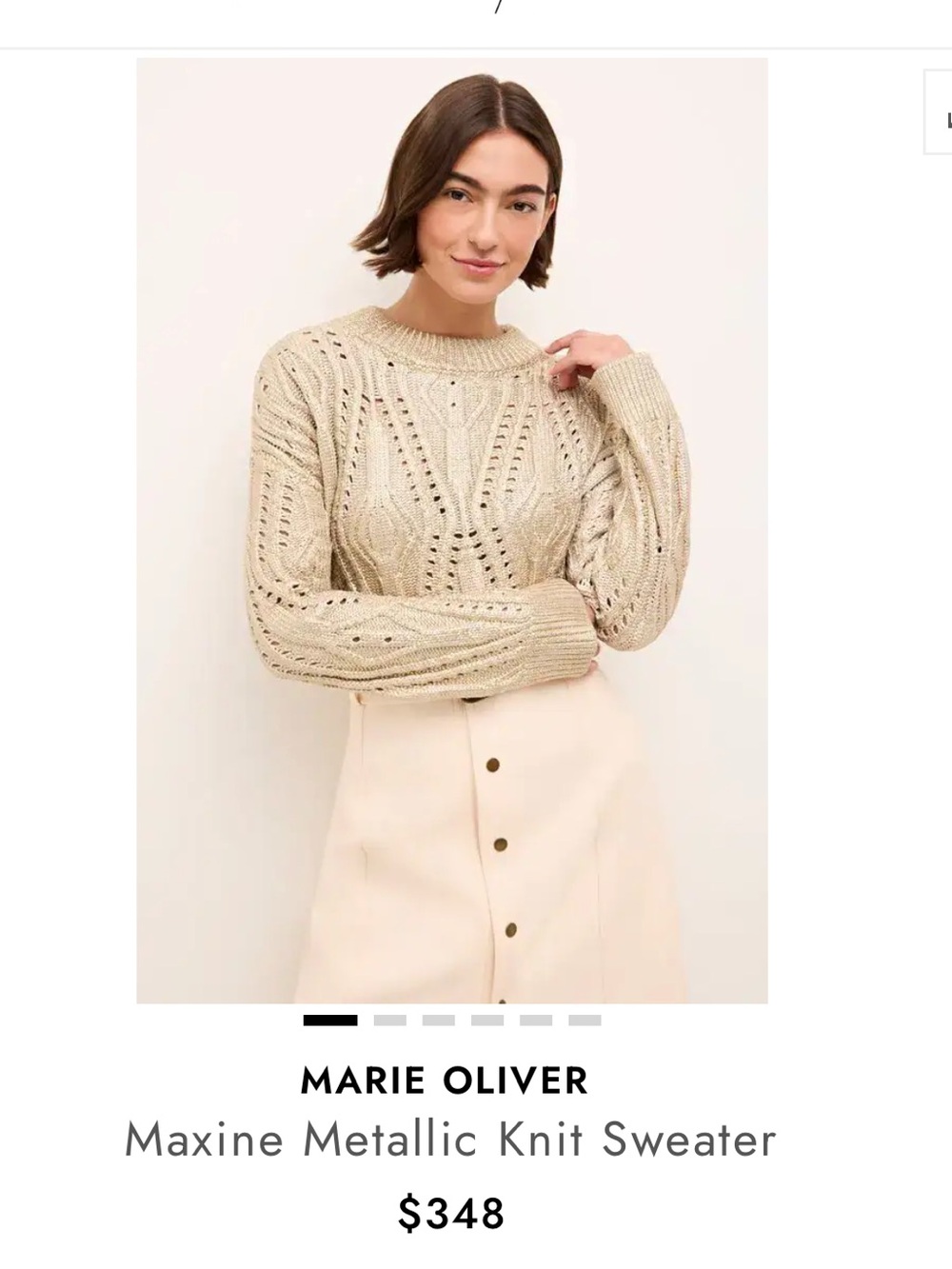 Marie Oliver Maxine Metallic Cream Open-Knit Crew Sweater gold shiny oversized